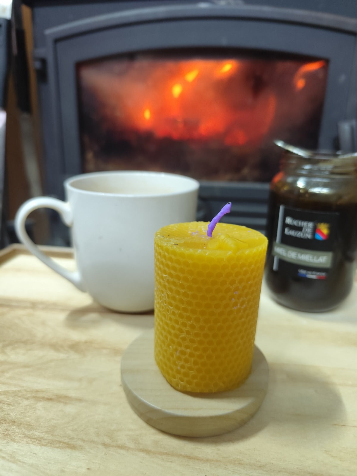 Bougie rond nid en cire d'abeille
