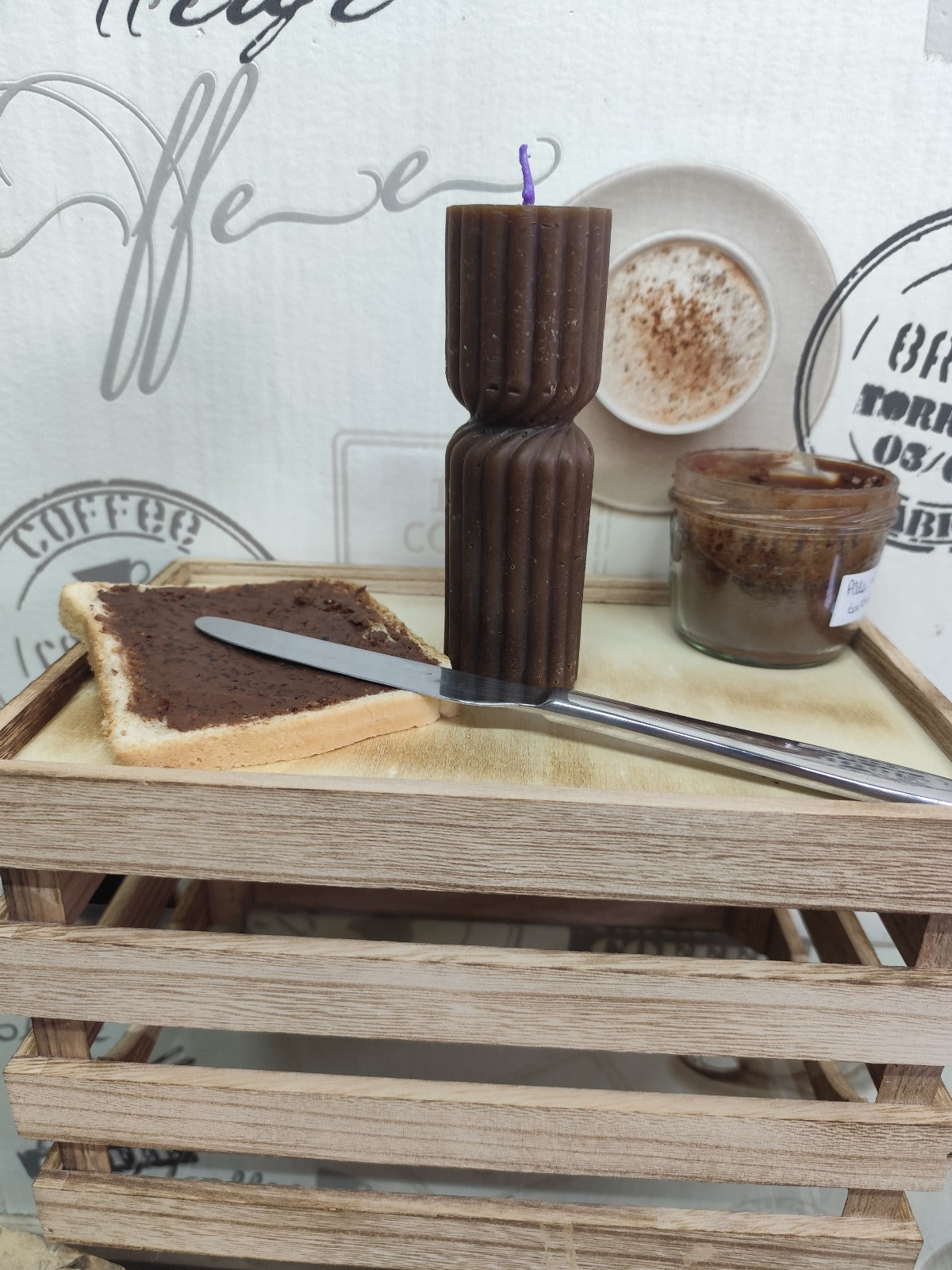 Bougie Cire d'abeille - Grande colonne torsadé  - Chocolat noisette