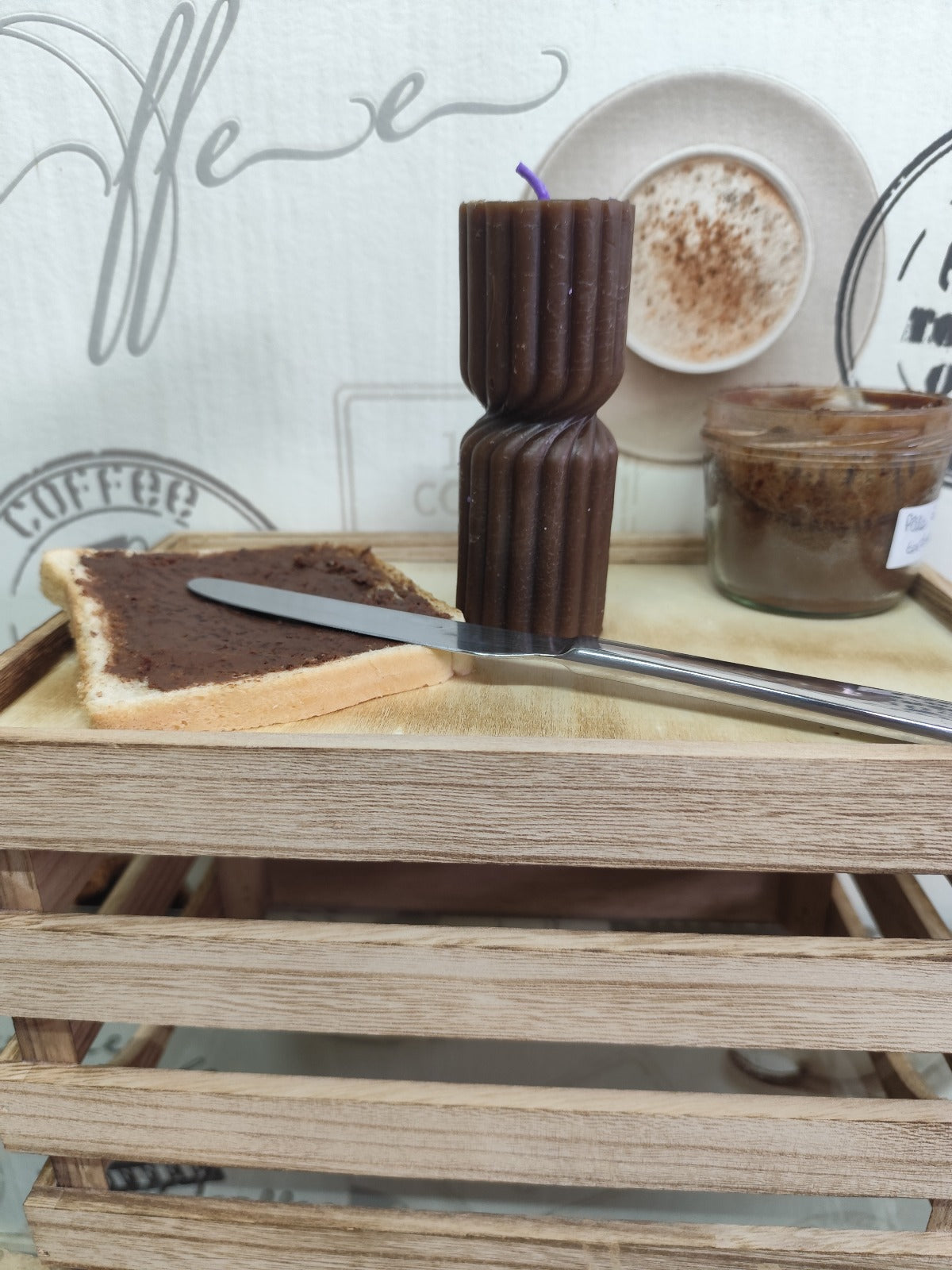 Bougie Cire d'abeille - petite colonne torsadé  - Chocolat noisette