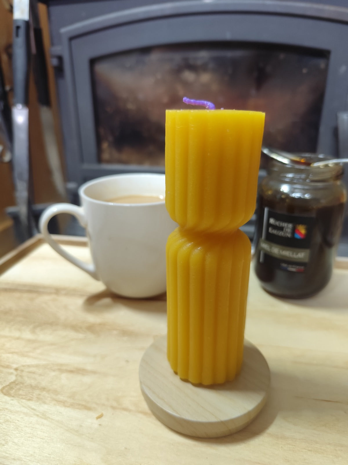 Bougie Cire d'abeille - Grande colonne torsadé