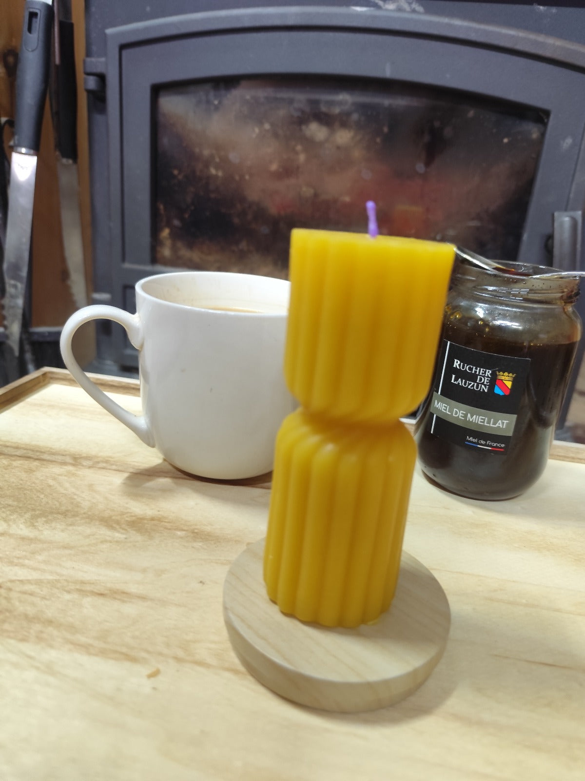 Bougie Cire d'abeille - Petite colonne torsadé