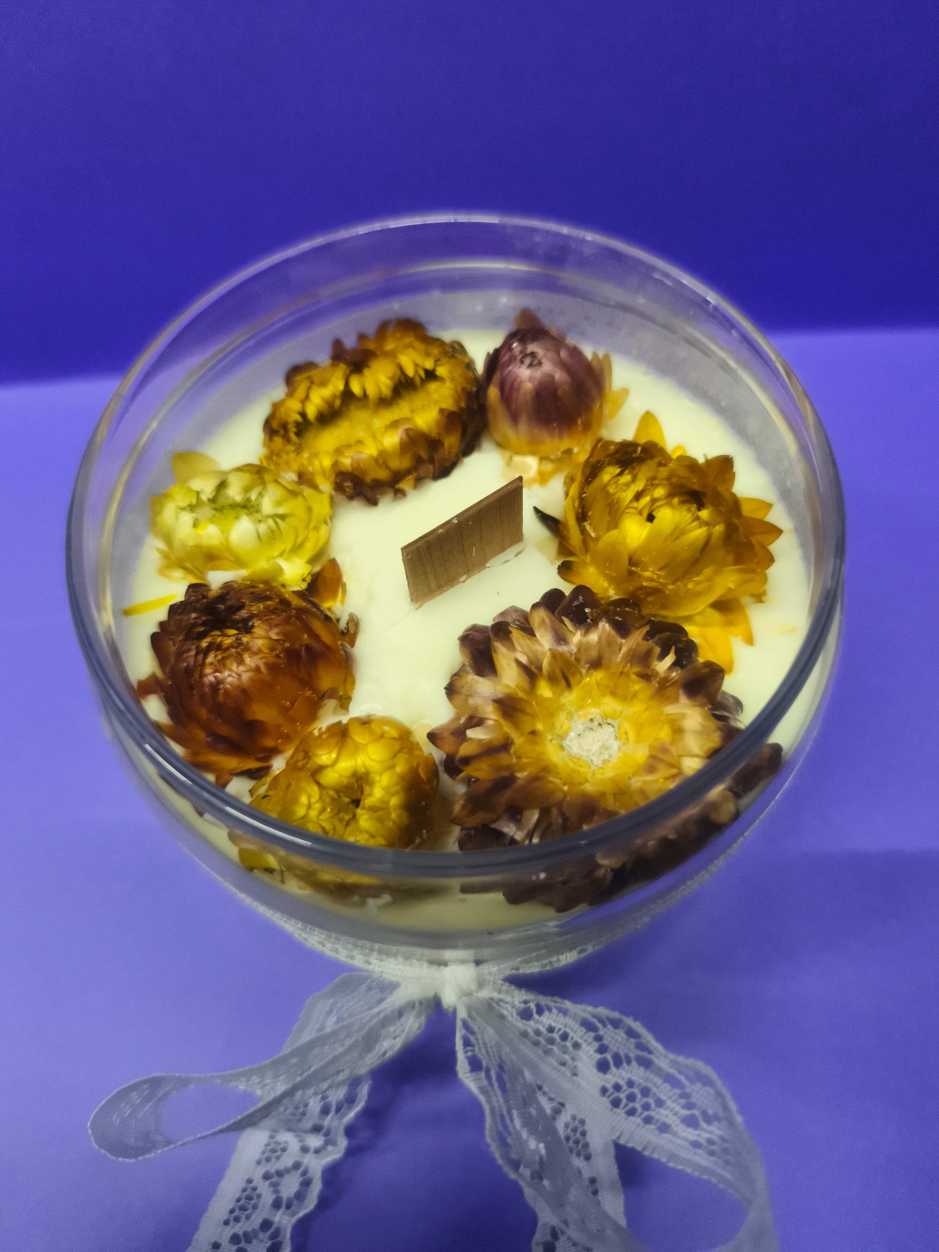 Bougies cire colza aux fleurs séchées - Pain d'épices