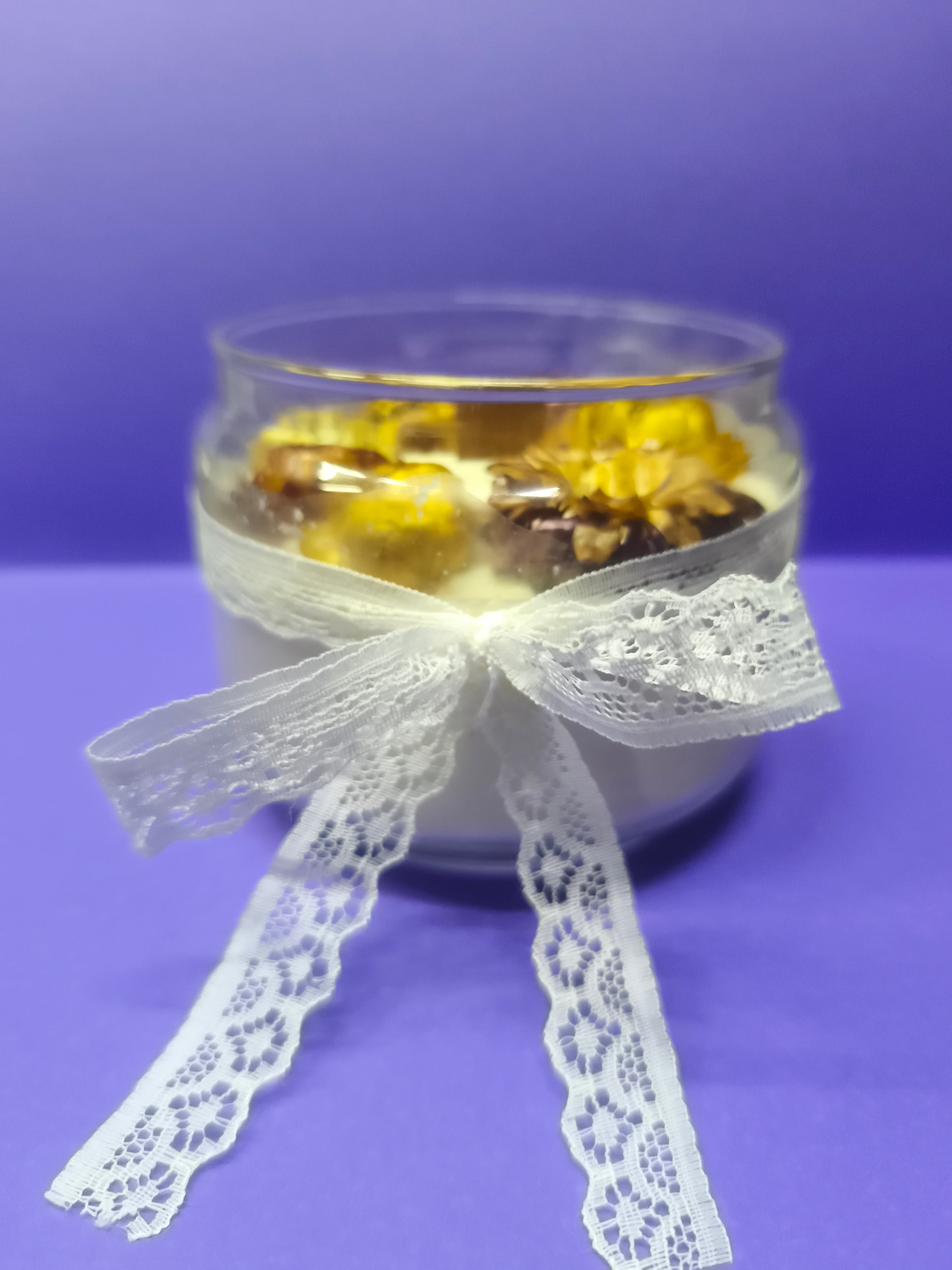 Bougie cire colza aux fleurs séchées - Papouilles