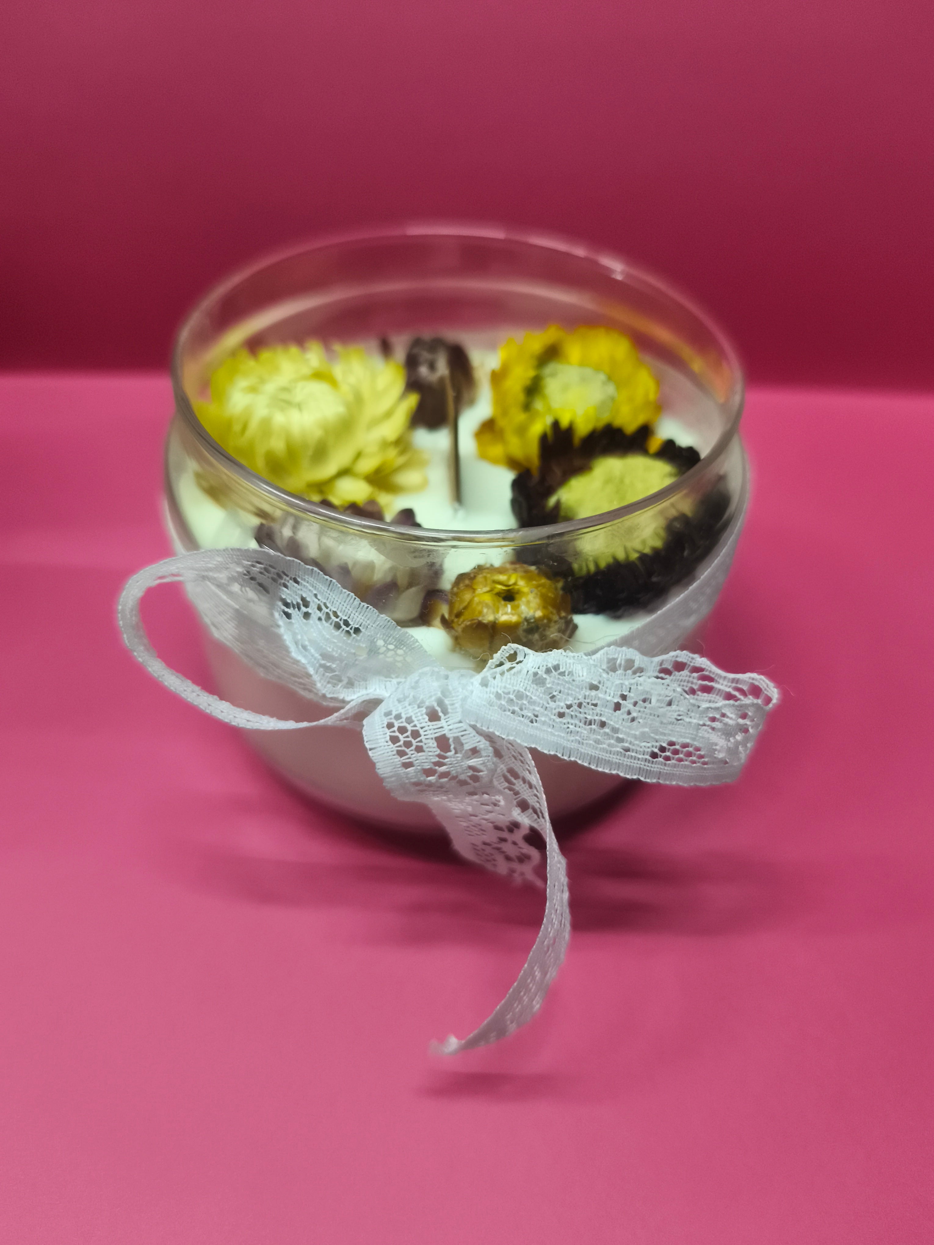 Bougie cire colza aux fleurs séchées - Aloe Vera